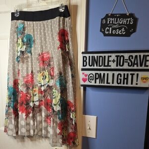 Compagnie Nouvelle Medium Floral Polka Dot Skirt Gray Black White Teal Pleated